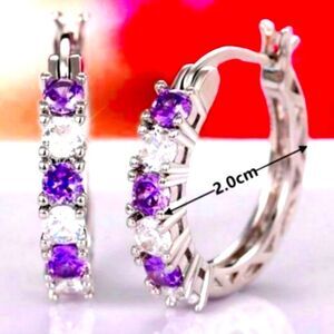 Purple & White 2.20 Ct. Sapphire Hoop Earrings 14K White Gold on Silver 925